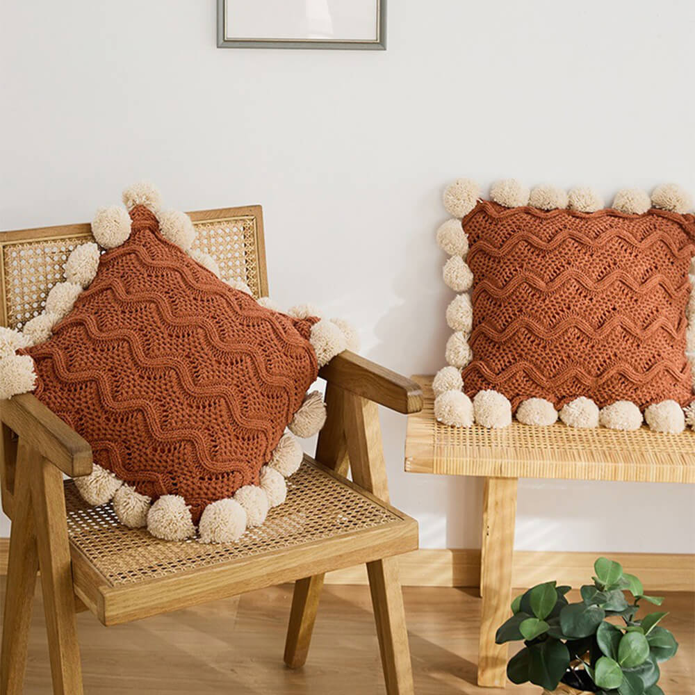 Kuschelige Chenille-Pom-Pom-Decke im nordischen Stil mit Kissenbezug