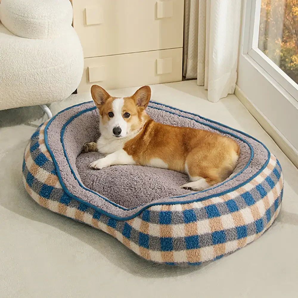 Letto per cani a ciambella in velluto Teddy ovale grande spazio per un sonno profondo e confortevole.