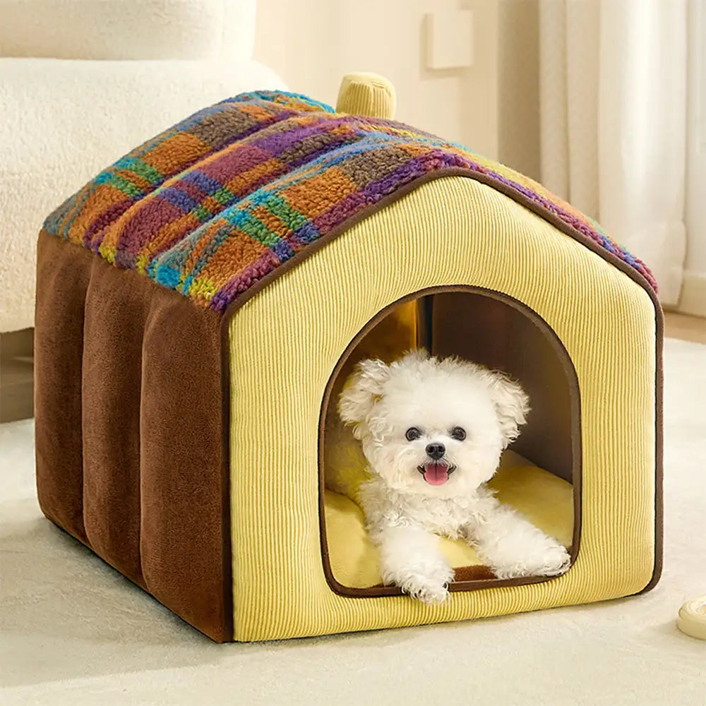 Letto per cani e gatti profondo e caldo in stile caverna retro a quadri - Casa retro