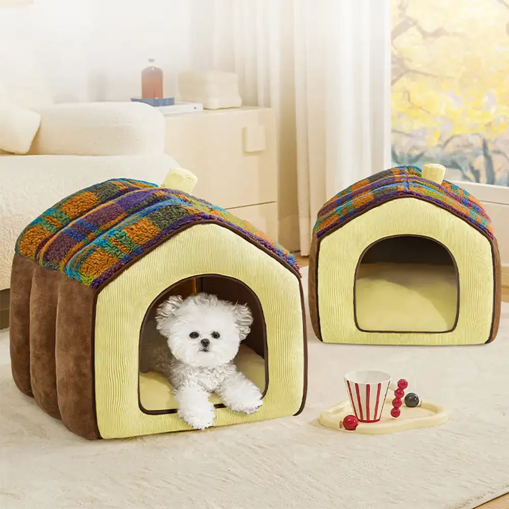 Letto per cani e gatti profondo e caldo in stile caverna retro a quadri - Casa retro