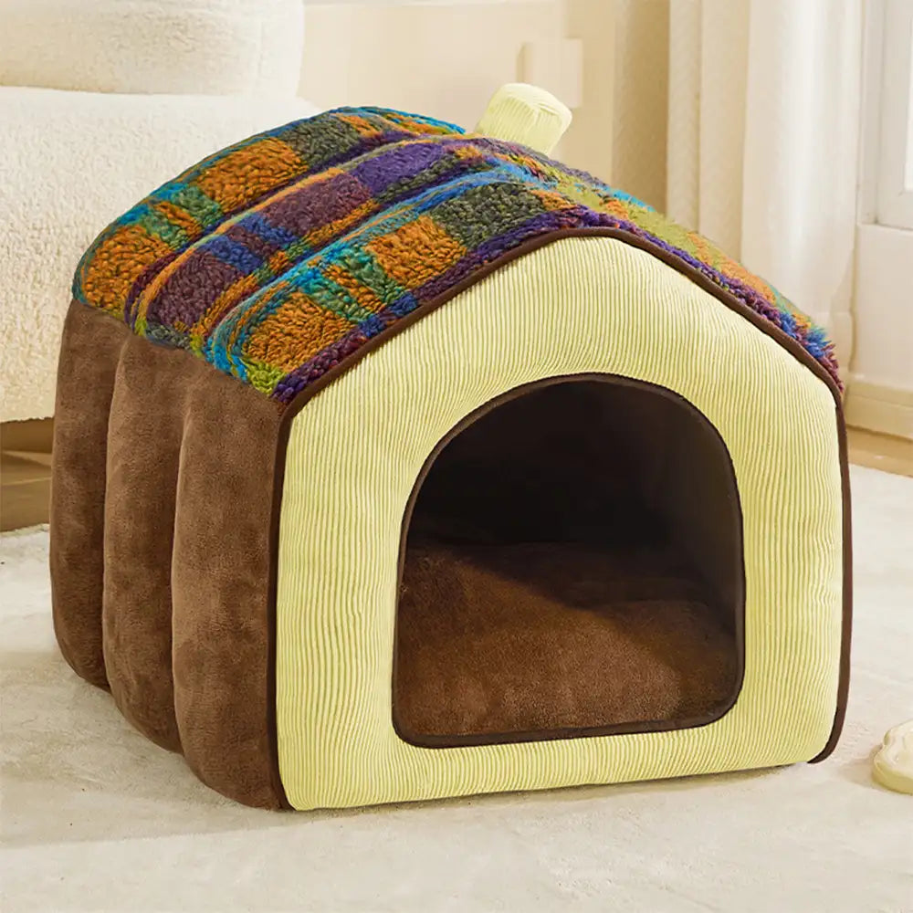 Letto per cani e gatti profondo e caldo in stile caverna retro a quadri - Casa retro