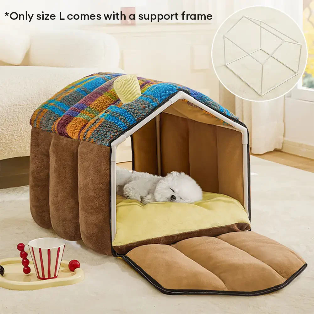 Letto per cani e gatti profondo e caldo in stile caverna retro a quadri - Casa retro