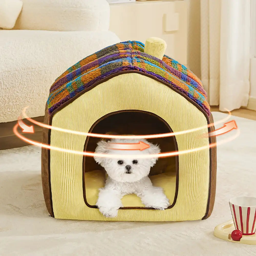 Letto per cani e gatti profondo e caldo in stile caverna retro a quadri - Casa retro