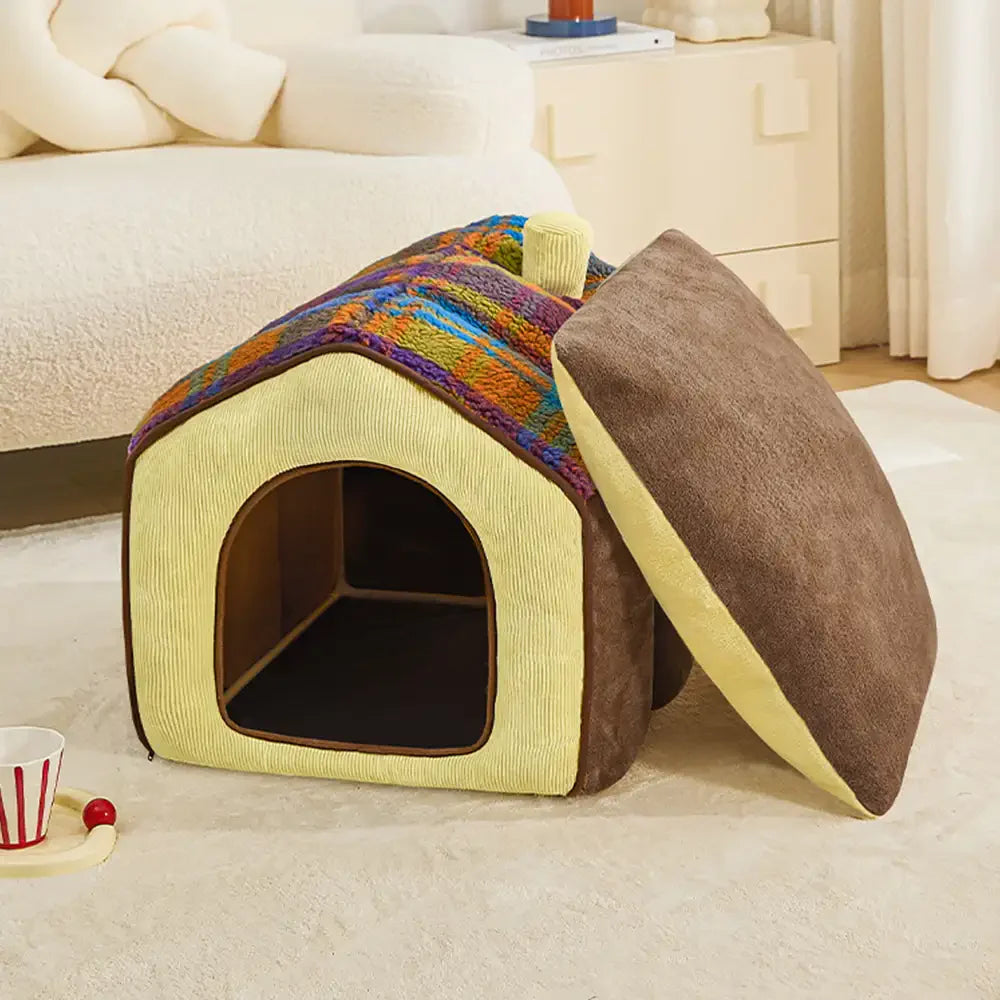 Letto per cani e gatti profondo e caldo in stile caverna retro a quadri - Casa retro