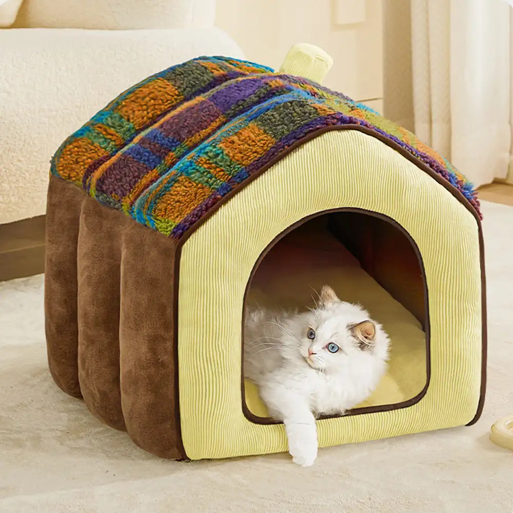 Letto per cani e gatti profondo e caldo in stile caverna retro a quadri - Casa retro