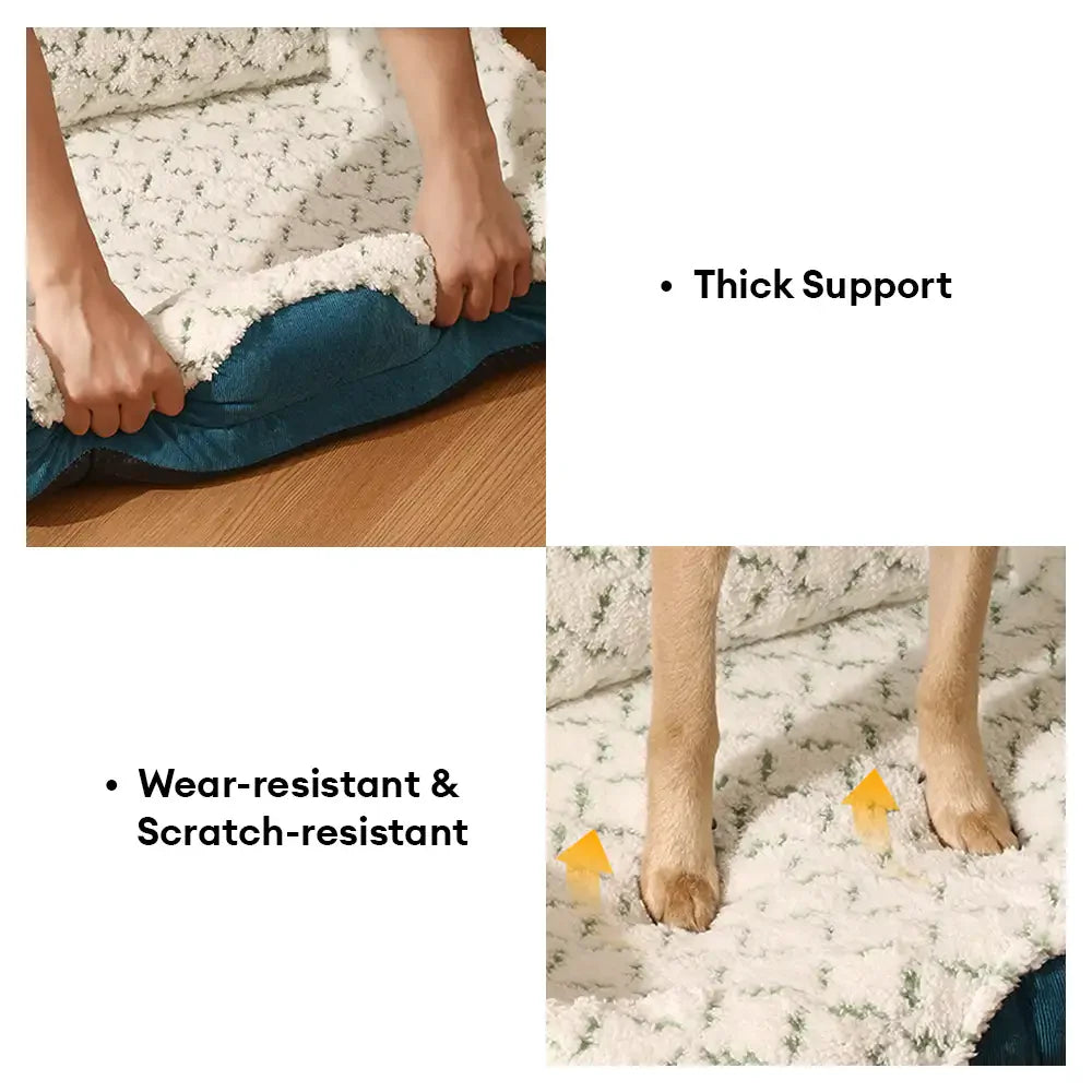 Letto per animali domestici di moda con supporto per il collo in jacquard a contrasto in peluche