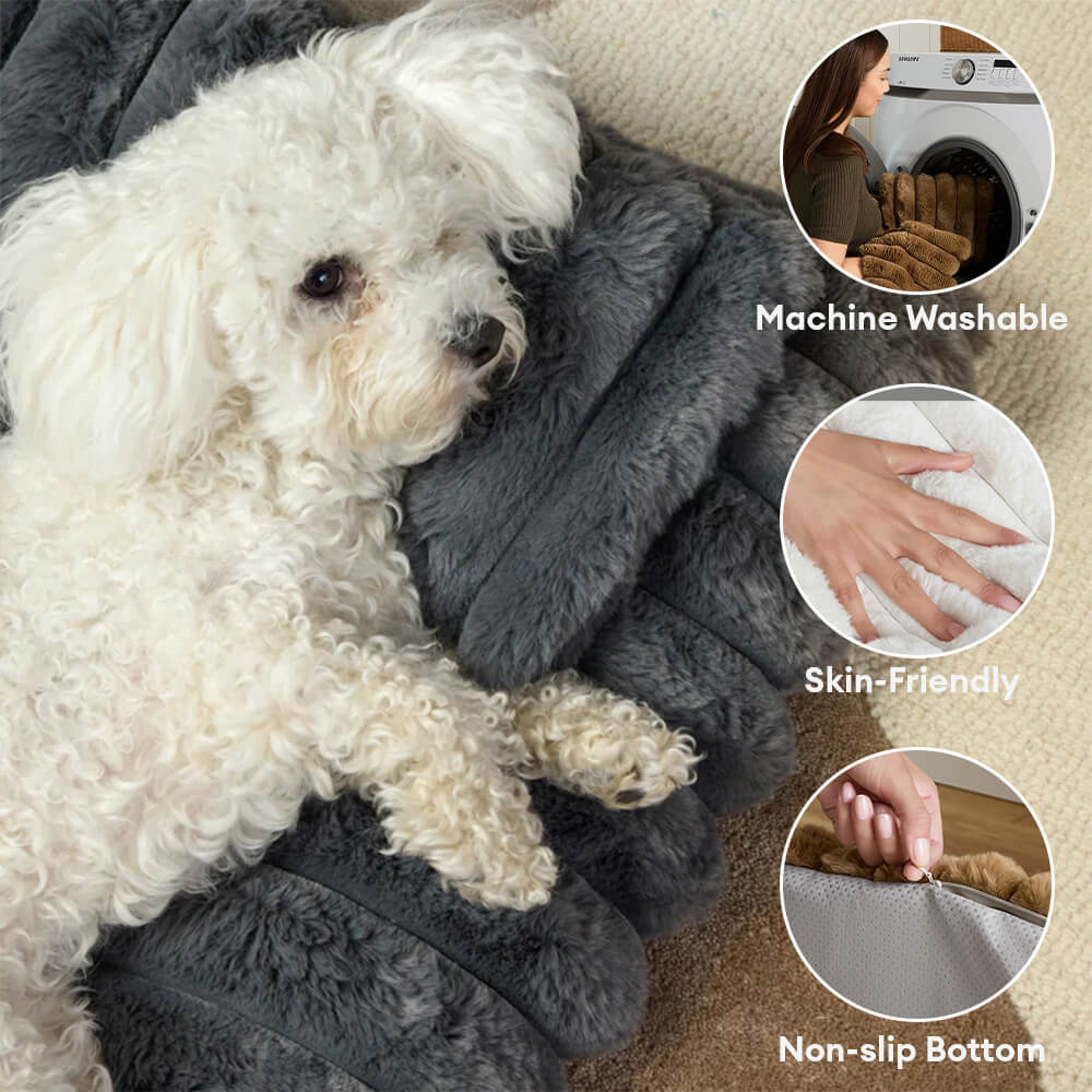 Letto per cani in peluche morbido e spesso, con cuscino, calmante e confortevole