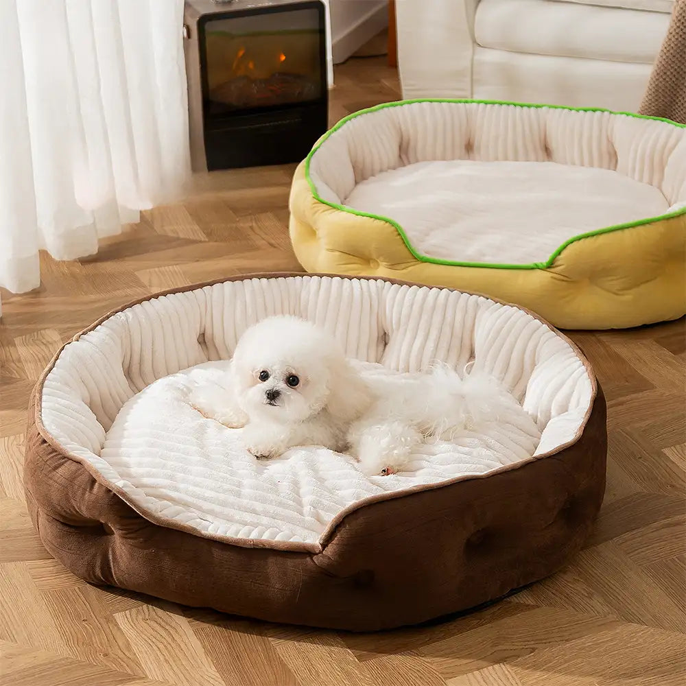 Letto per cani rotondo profondo e caldo in peluche, confortevole