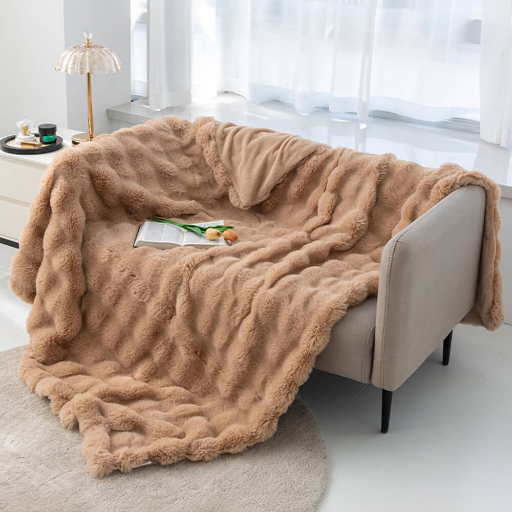 Coperta Premium Bubble a Due Strati Spessa in Pelliccia di Coniglio Sintetica
