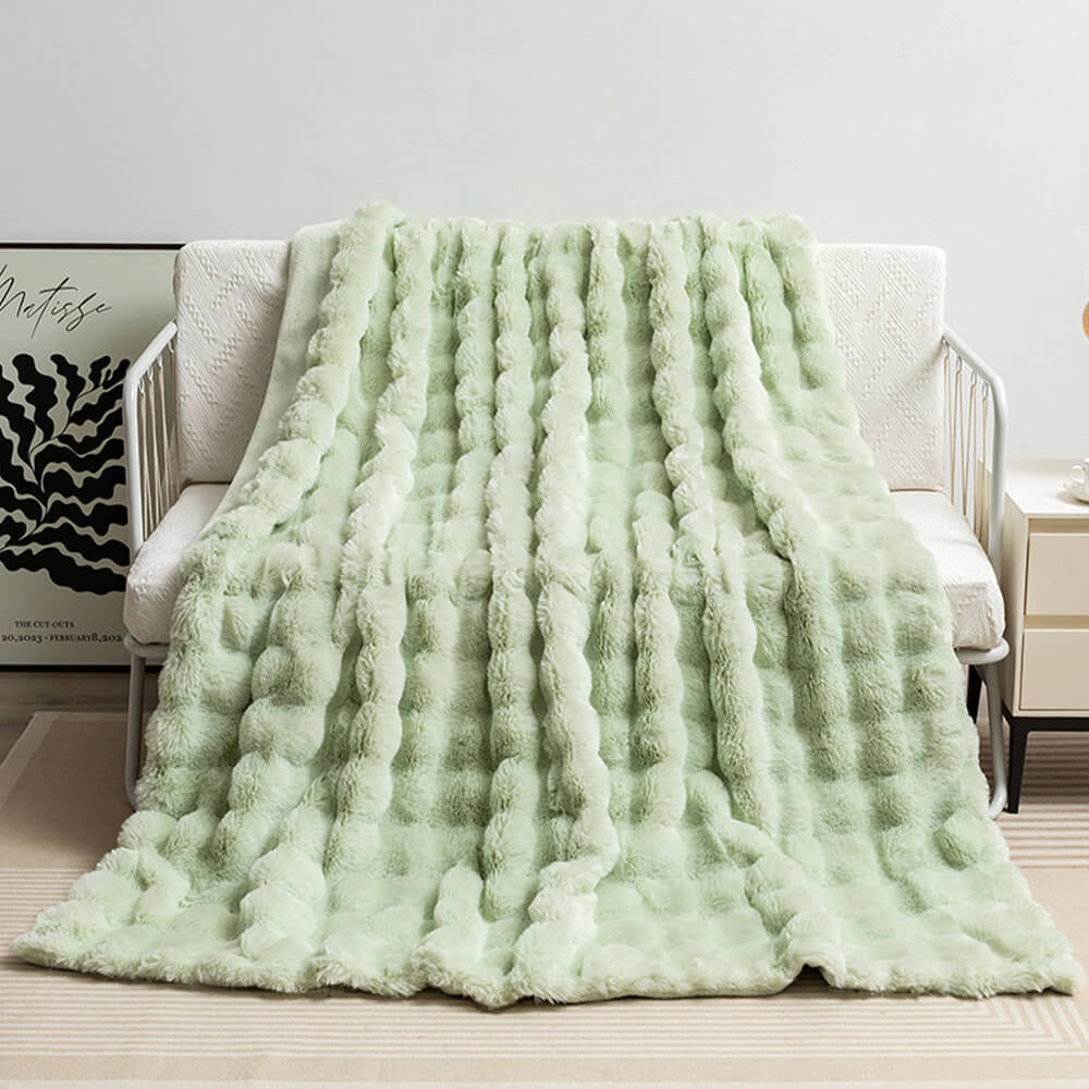 Coperta Premium Bubble a Due Strati Spessa in Pelliccia di Coniglio Sintetica