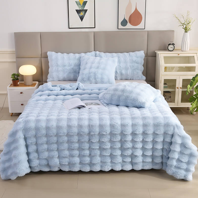 Coperta Premium Bubble a Due Strati Spessa in Pelliccia di Coniglio Sintetica