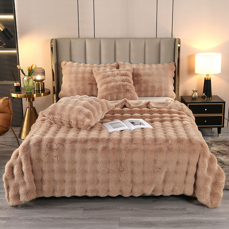 Coperta Premium Bubble a Due Strati Spessa in Pelliccia di Coniglio Sintetica