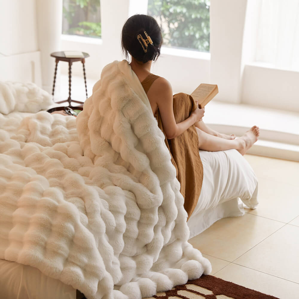 Coperta Premium Bubble a Due Strati Spessa in Pelliccia di Coniglio Sintetica