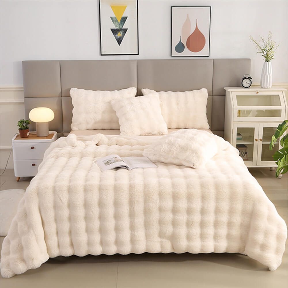 Coperta Premium Bubble a Due Strati Spessa in Pelliccia di Coniglio Sintetica