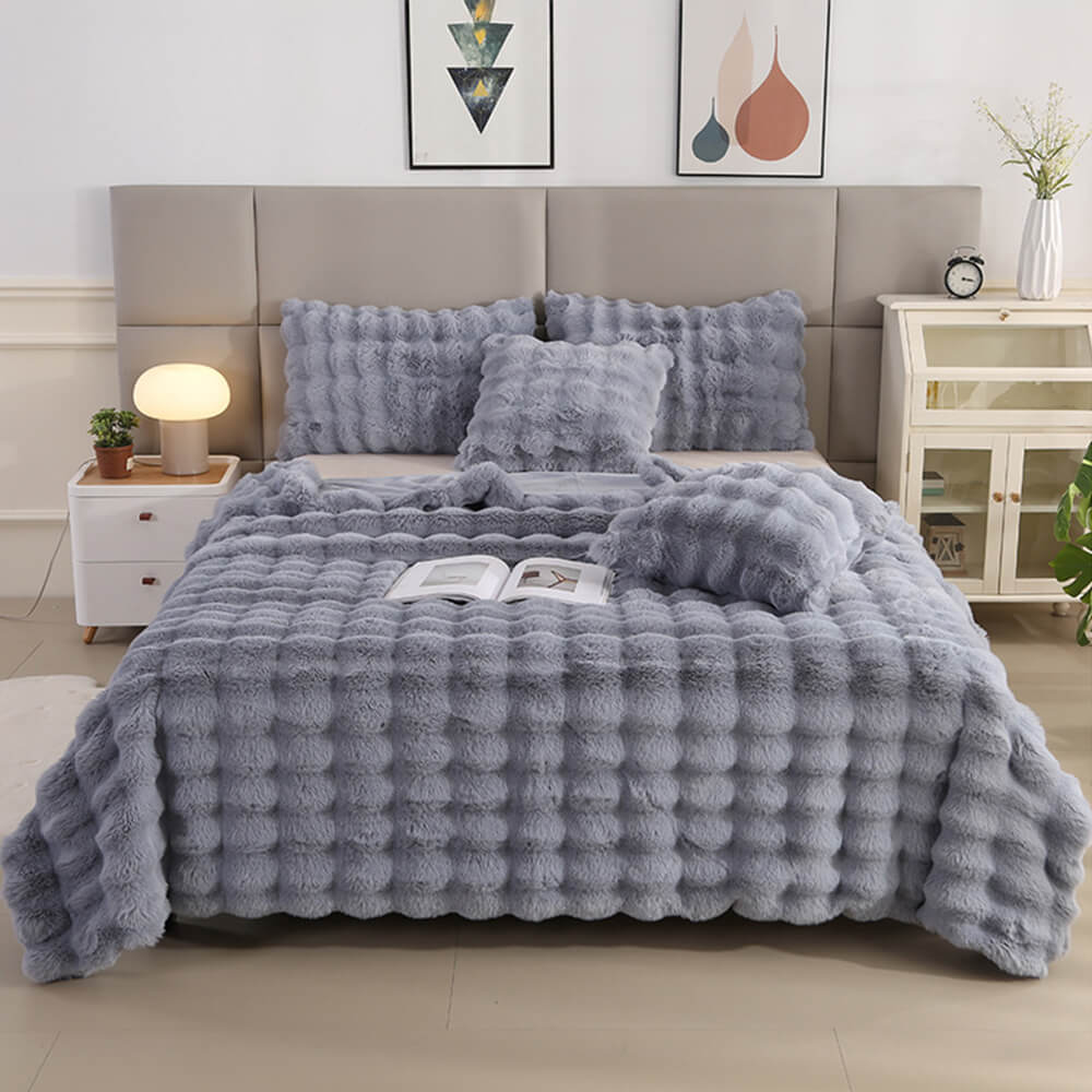 Coperta Premium Bubble a Due Strati Spessa in Pelliccia di Coniglio Sintetica