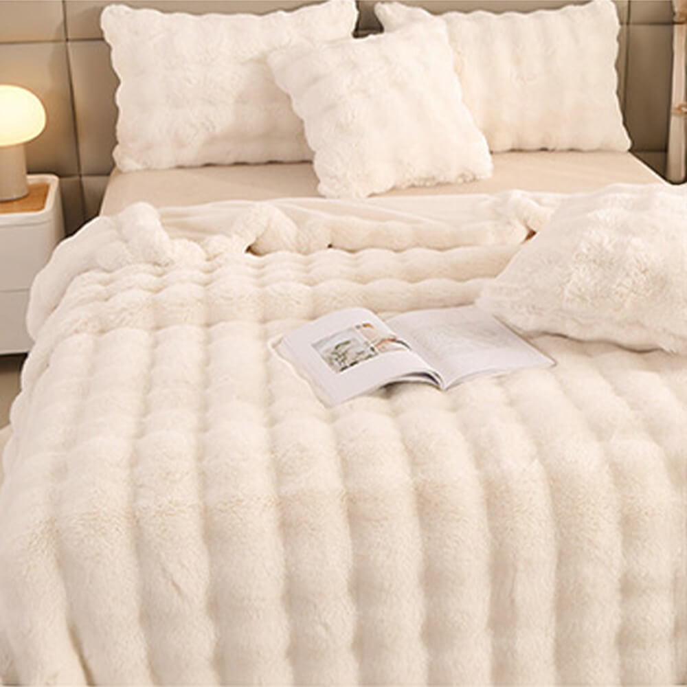 Coperta Premium Bubble a Due Strati Spessa in Pelliccia di Coniglio Sintetica