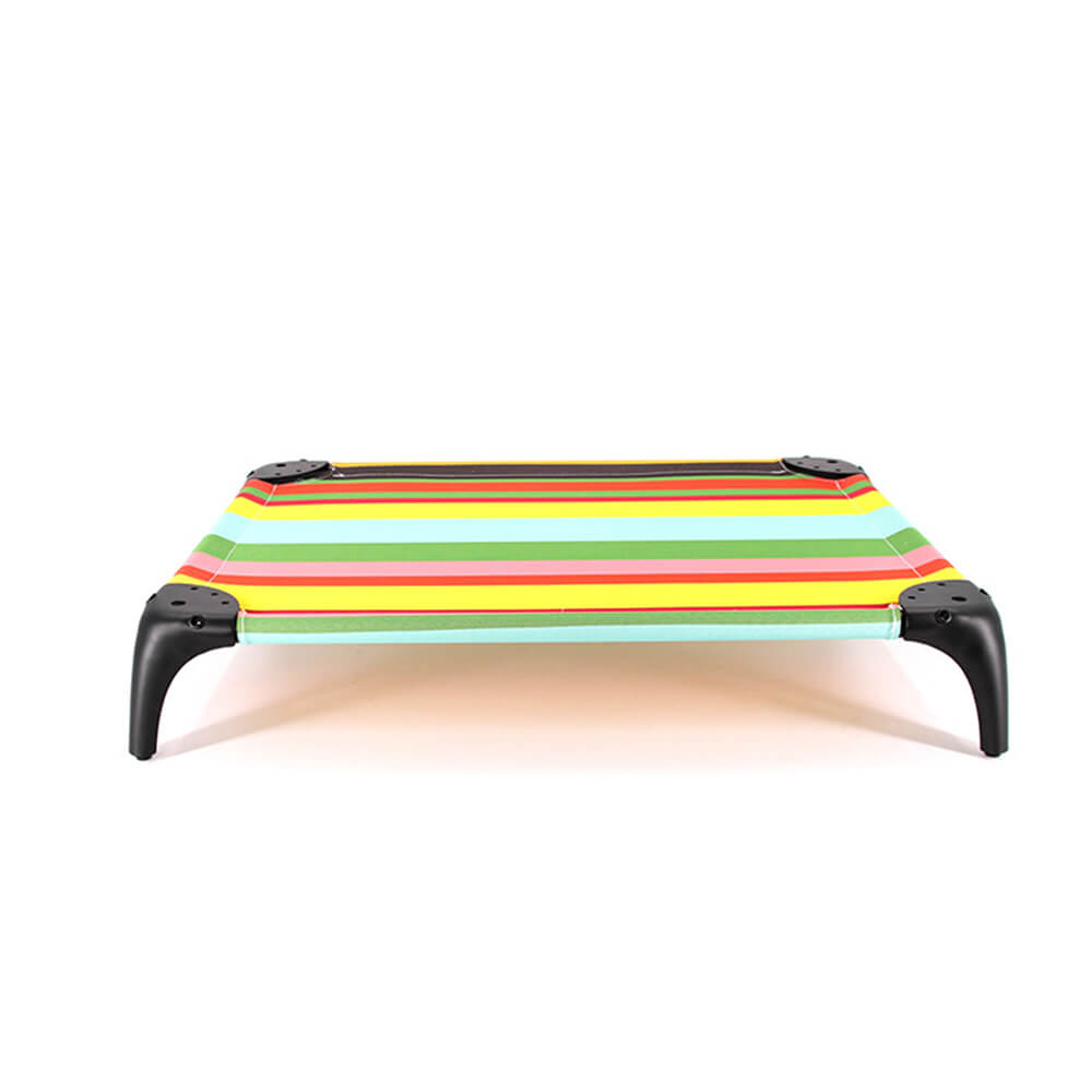 Rainbow Striped Elevated Pet Bed with Pillow – Durable, Bite-Resistant, and Load-Bearing