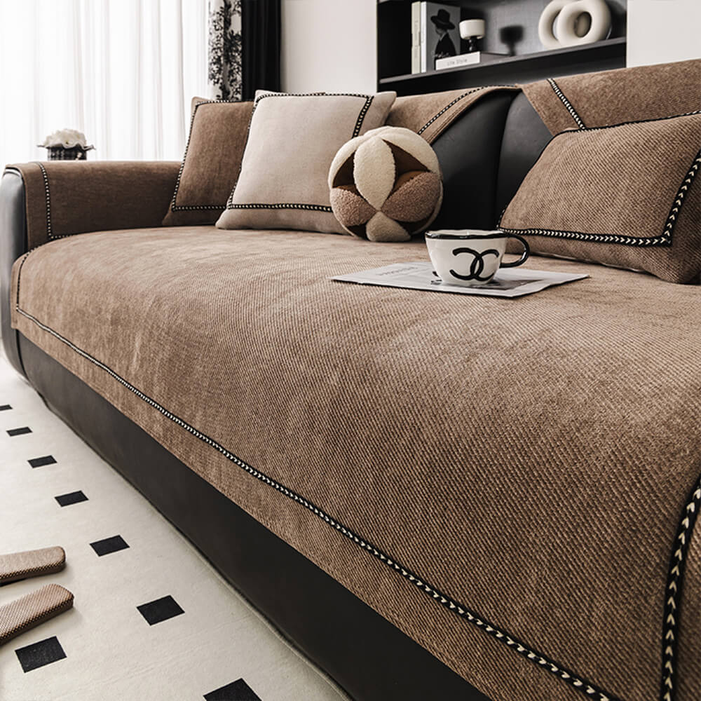 Copertura per divano in chenille antiscivolo ad alto peso, jacquard semplice e moderno