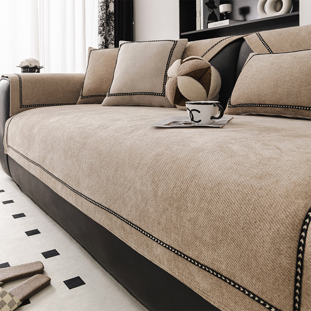 Copertura per divano in chenille antiscivolo ad alto peso, jacquard semplice e moderno