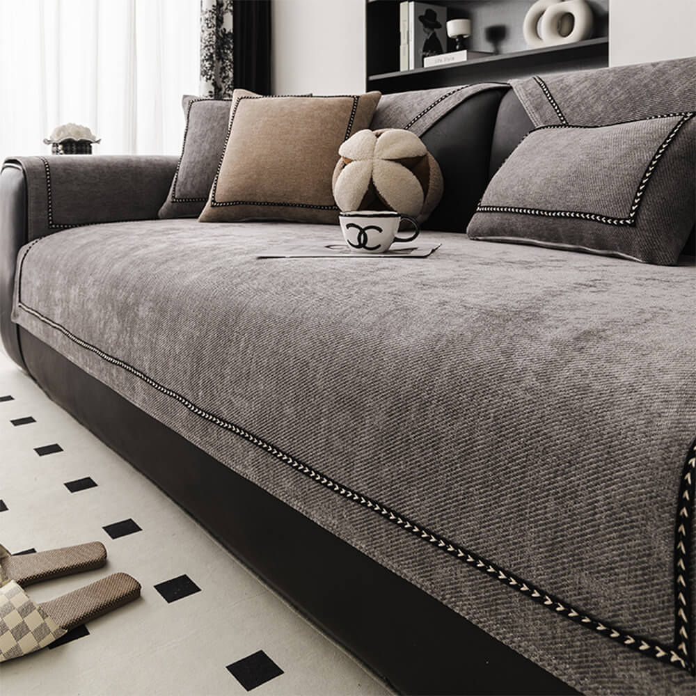 Copertura per divano in chenille antiscivolo ad alto peso, jacquard semplice e moderno