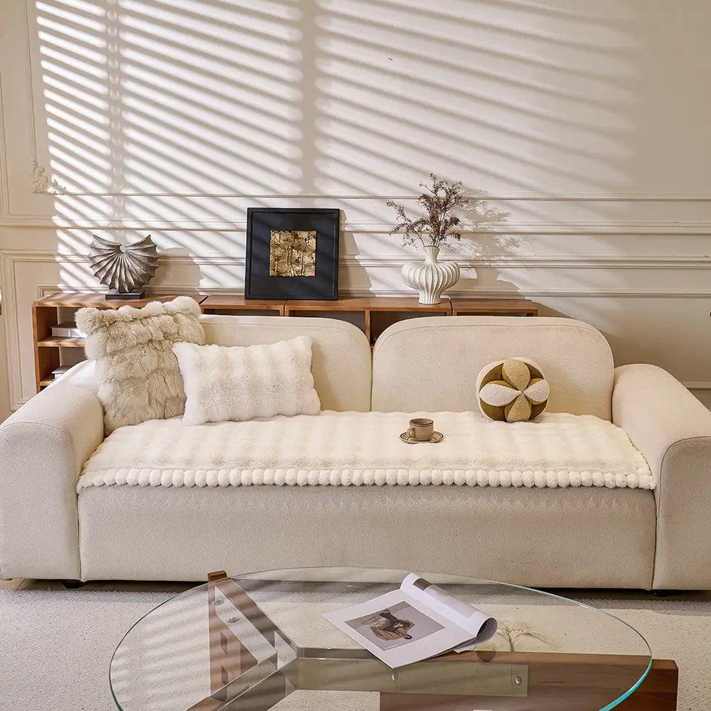Copertura per divano in finta pelliccia di coniglio, morbida, spessa, antiscivolo e delicata sulla pelle
