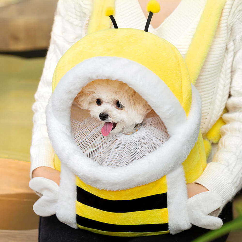 Borsa per cani e gatti in morbido plush a forma di ape, calda, traspirante.