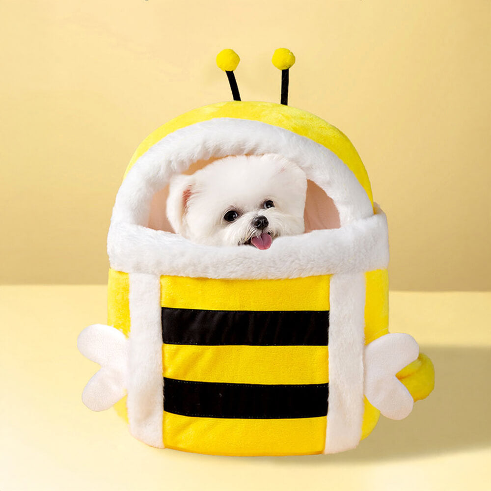 Borsa per cani e gatti in morbido plush a forma di ape, calda, traspirante.