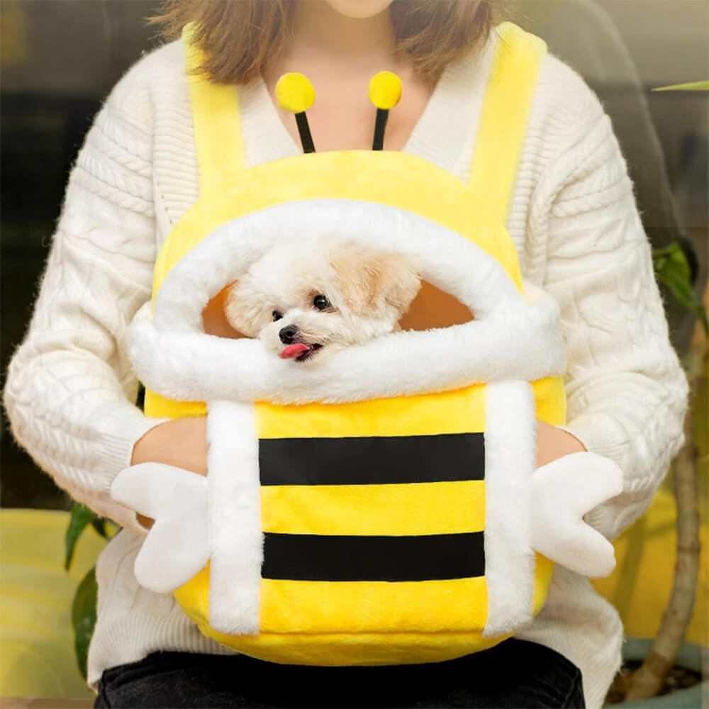 Borsa per cani e gatti in morbido plush a forma di ape, calda, traspirante.