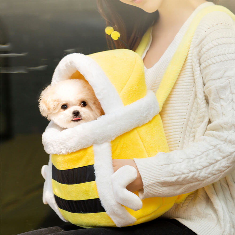 Borsa per cani e gatti in morbido plush a forma di ape, calda, traspirante.