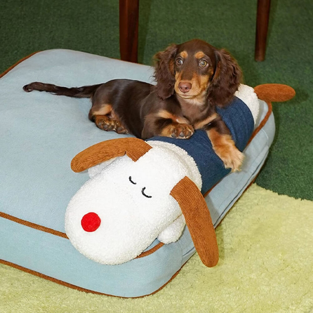 Tapis spacieux pour chien et chat, décoration en denim, avec oreiller de poupée amovible