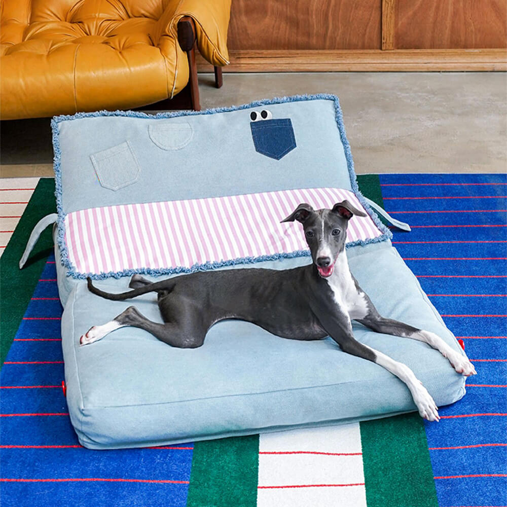 Canapé-lit multifonctionnel spacieux et pliable en denim pour chien et chat