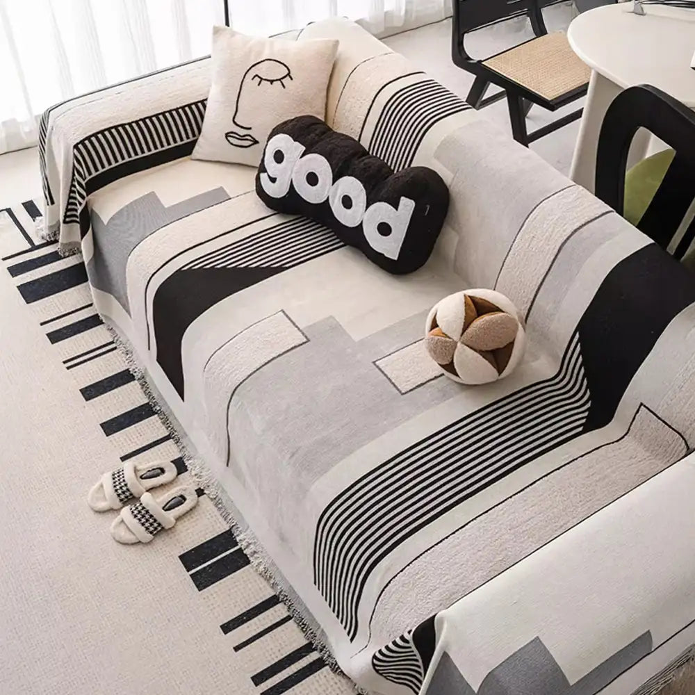 Copertura per divano multifunzionale in chenille resistente ai graffi Stripe Art