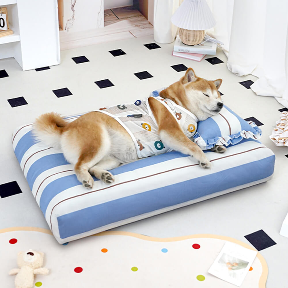 Cuscino per cani in cotone a righe, spesso imbottito e morbido