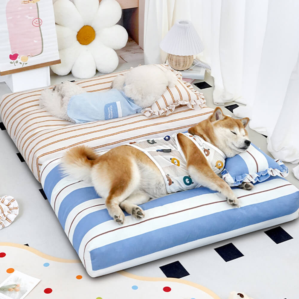 Cuscino per cani in cotone a righe, spesso imbottito e morbido