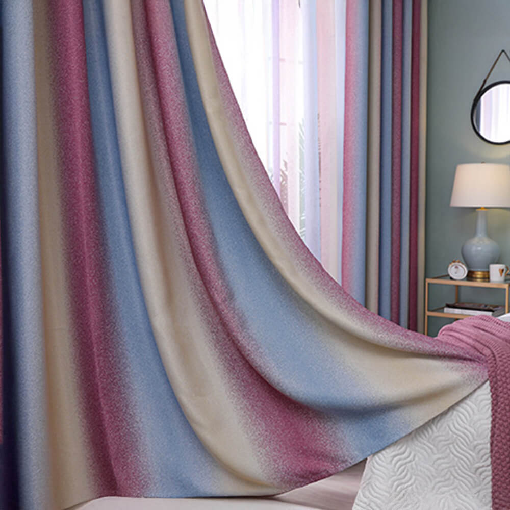 Stylish Mediterranean Gradient Stripe Blackout Curtains