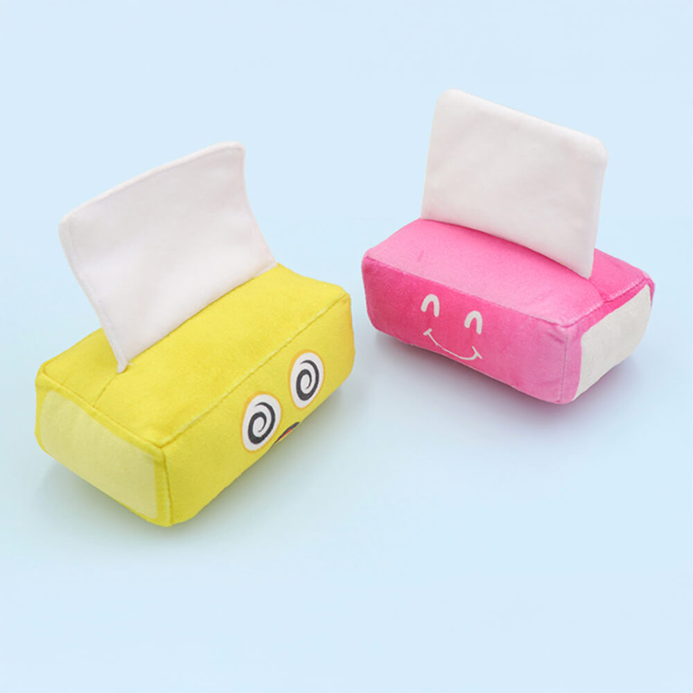 Tissue Box Shape Washable Squeaker Interactive Plush Dog Toy