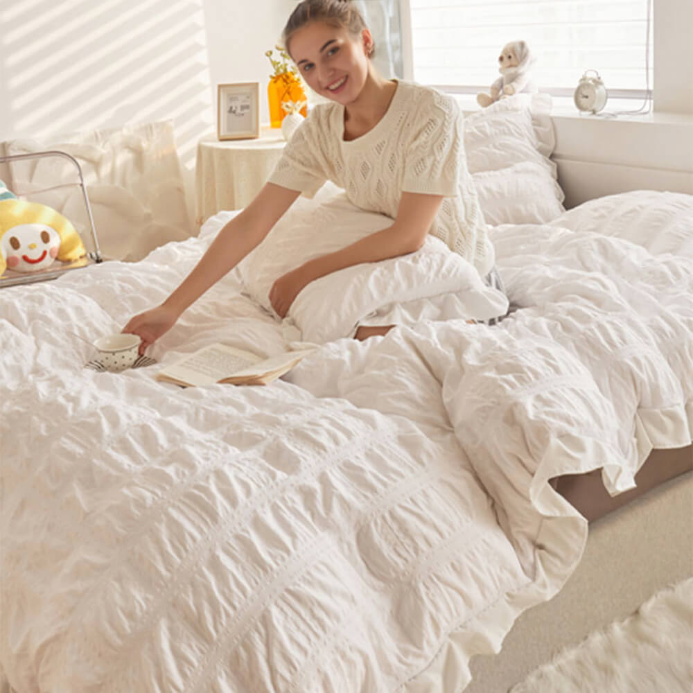 Ultra-Soft Sweet Bubble Gauze Breathable Bed Sheet Set