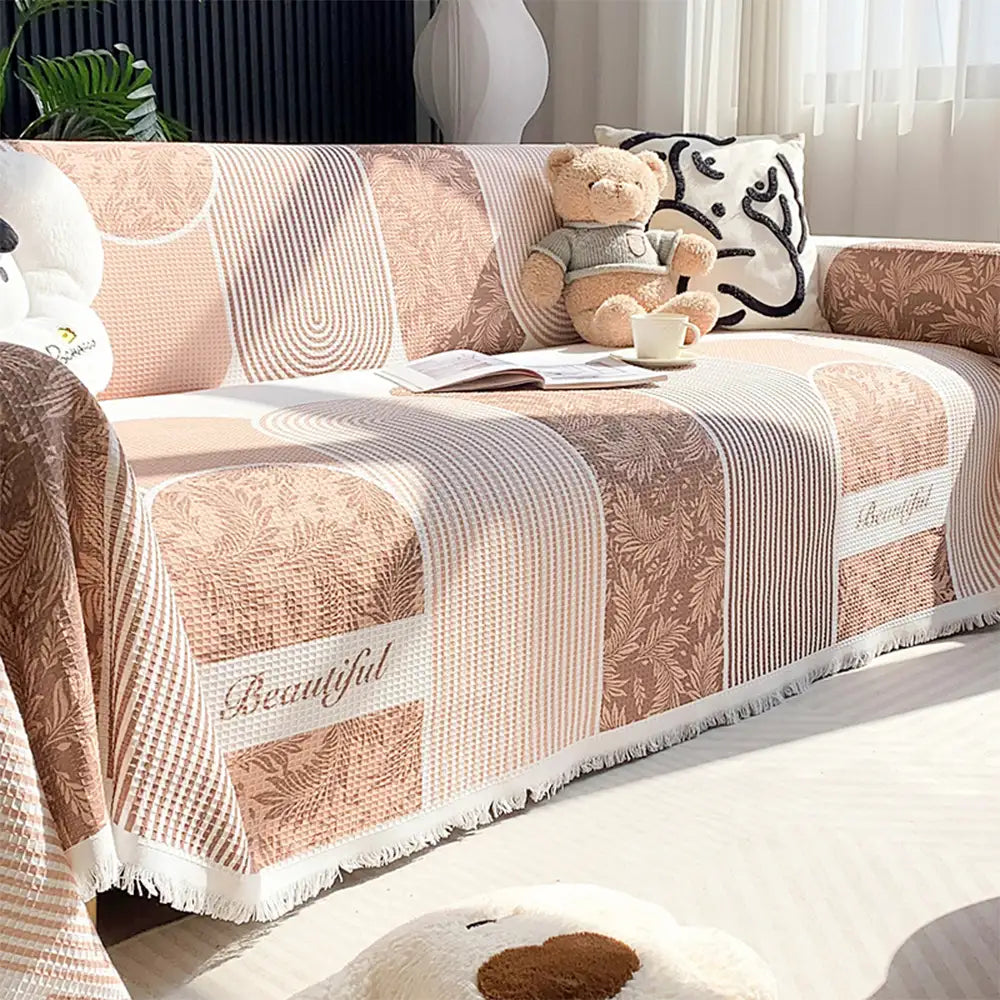Tessuto a trama waffle traspirante e amico della pelle, copertura decorativa per divano