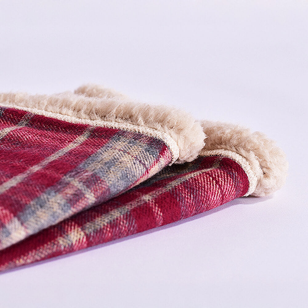 Warm Cozy Plaid Sherpa Fleece Thickened Blanket for Dogs and Cats