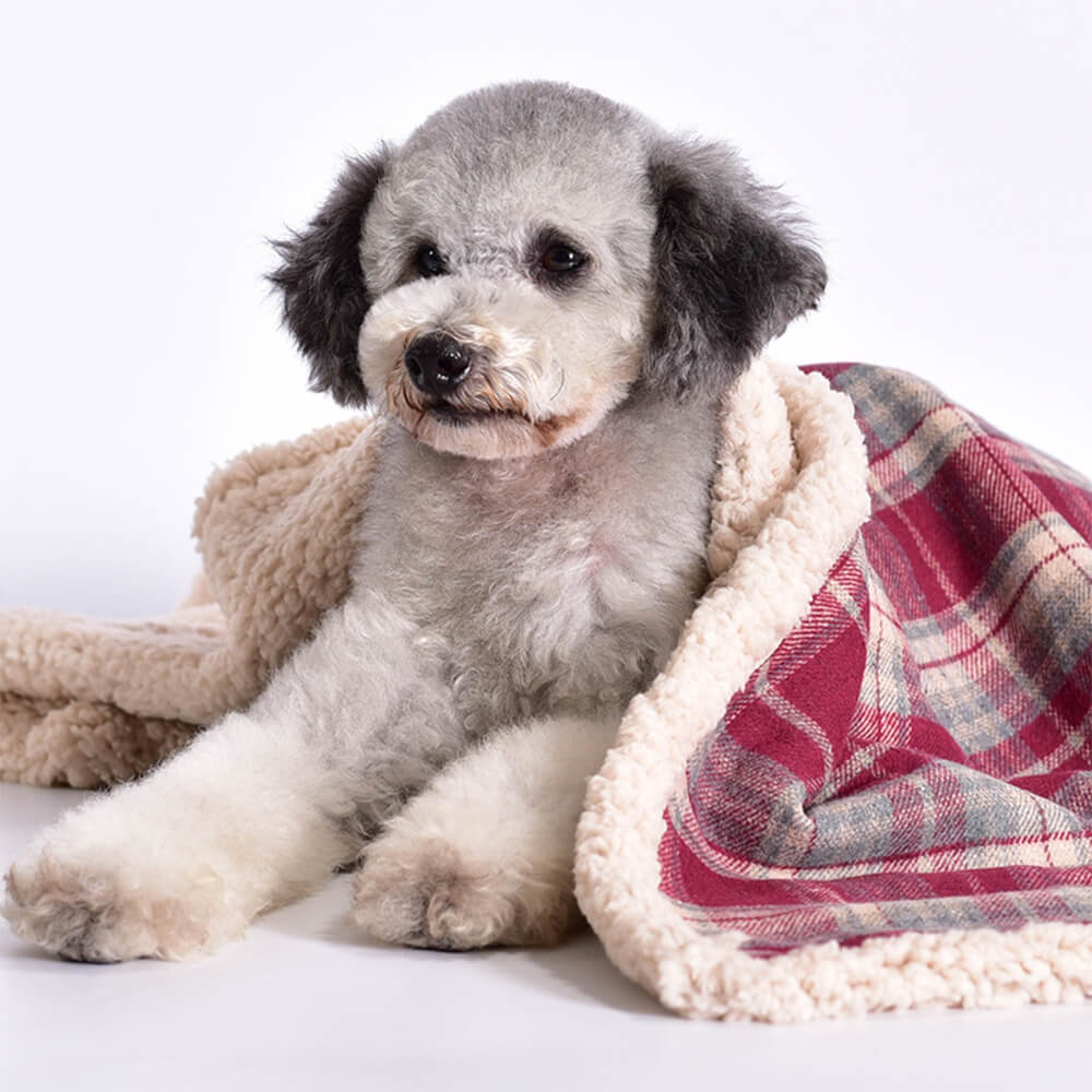 Coperta spessa in sherpa a scacchi calda e accogliente per cani e gatti