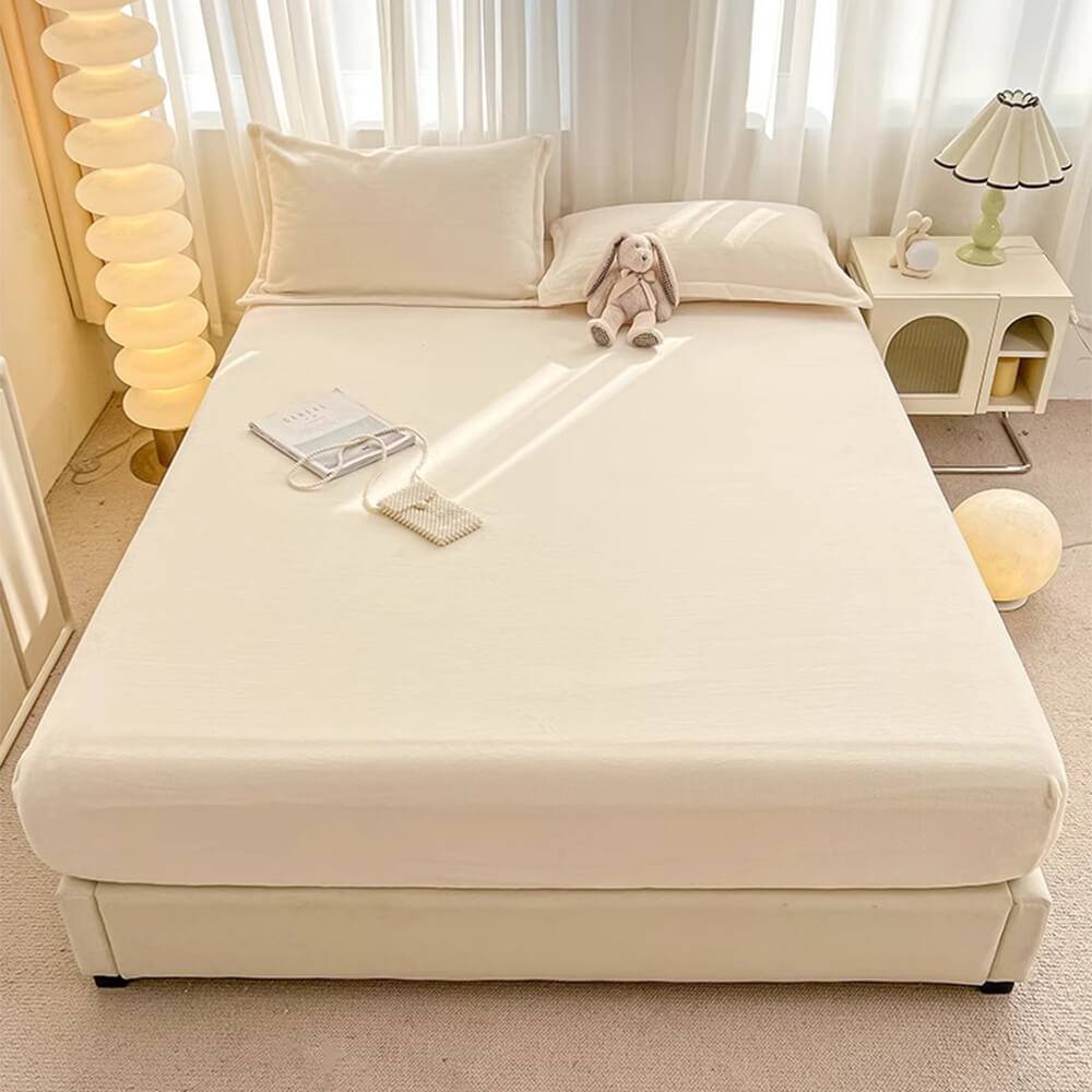 Copertura per materasso in misto cotone di velluto morbido color latte