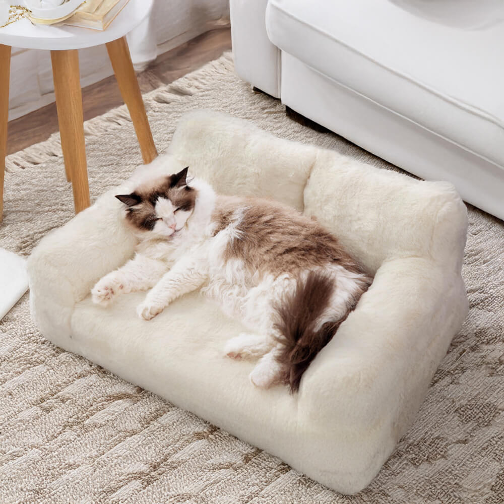 Wave Faux Rabbit Fur Backrest Ergonomic Dog & Cat Sofa Bed