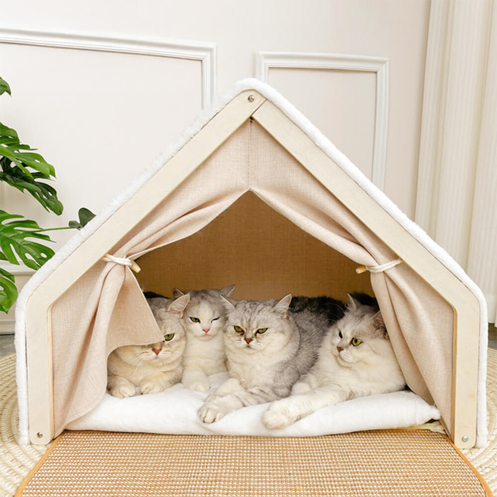 Tenda per gatti tutto-in-uno con tetto graffiabile e area per dormire accogliente