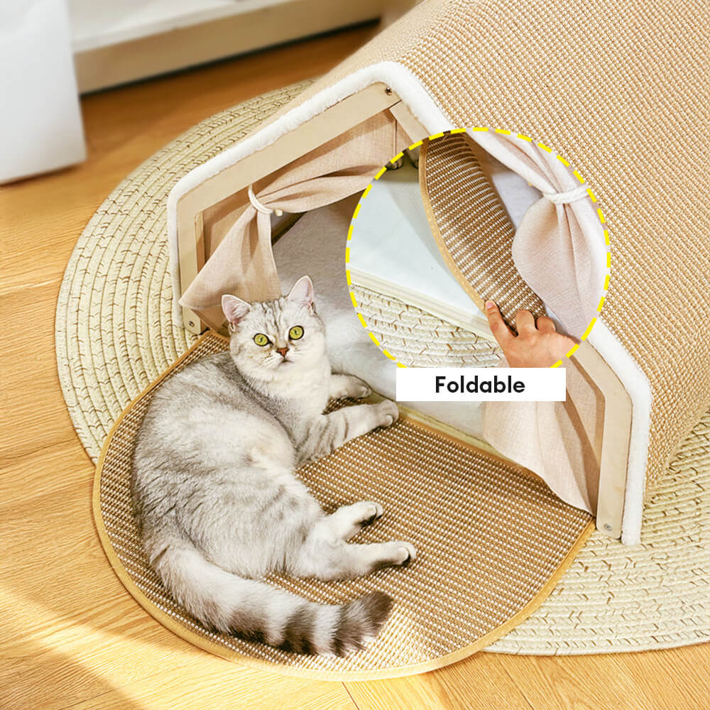 Tenda per gatti tutto-in-uno con tetto graffiabile e area per dormire accogliente