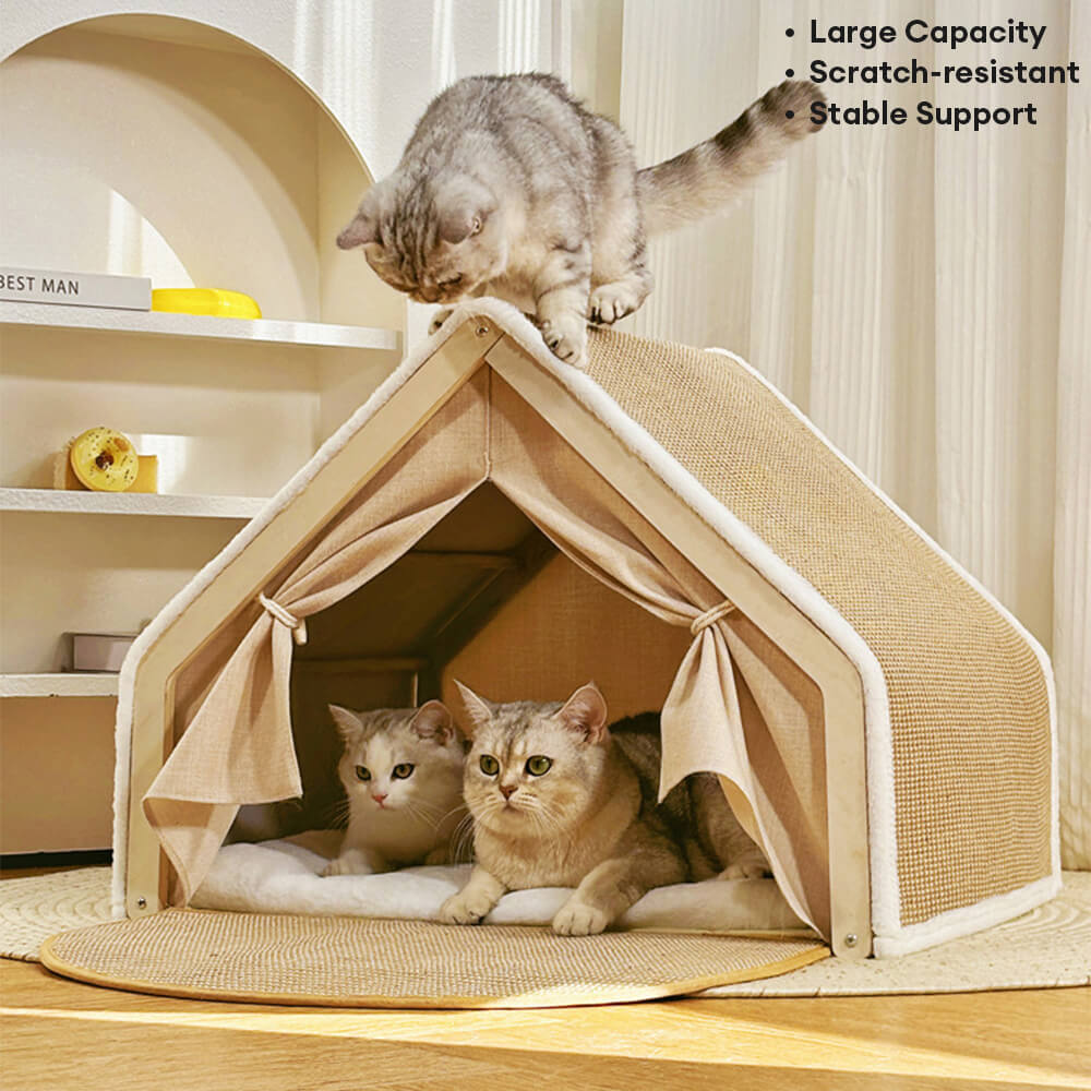 Tenda per gatti tutto-in-uno con tetto graffiabile e area per dormire accogliente