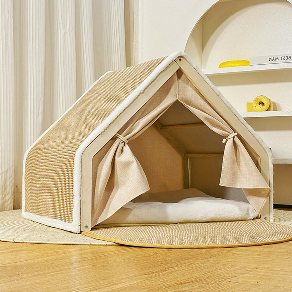 Tenda per gatti tutto-in-uno con tetto graffiabile e area per dormire accogliente