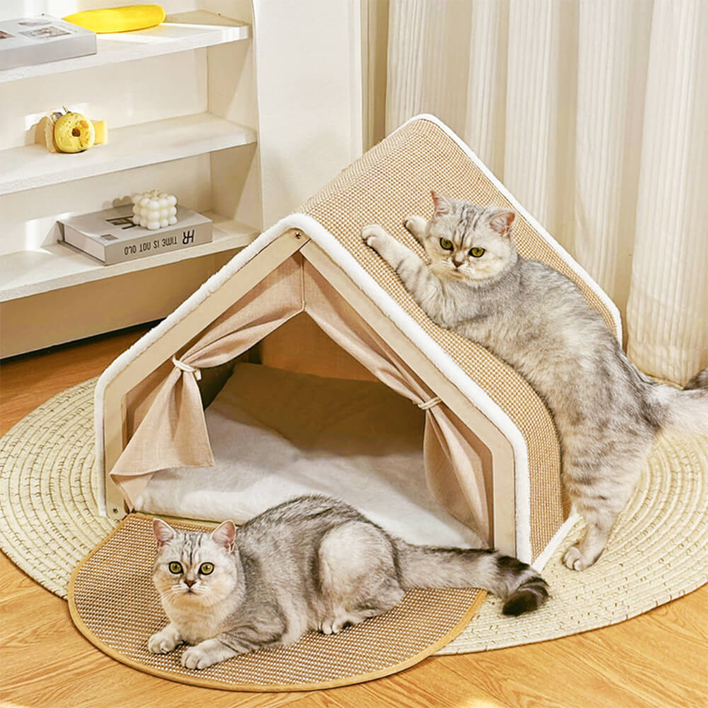 Tenda per gatti tutto-in-uno con tetto graffiabile e area per dormire accogliente