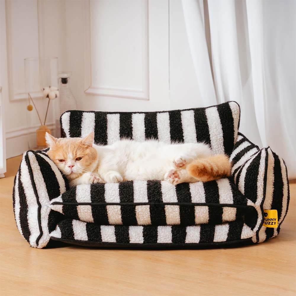 Divano letto per gatti a doppio strato in finta lana di agnello a righe alla moda