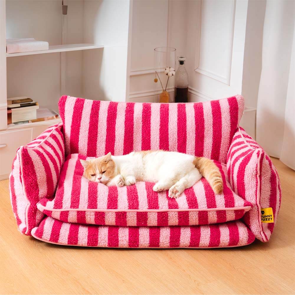 Divano letto per gatti a doppio strato in finta lana di agnello a righe alla moda