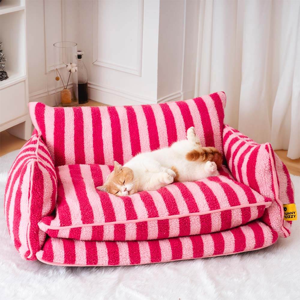 Divano letto per gatti a doppio strato in finta lana di agnello a righe alla moda